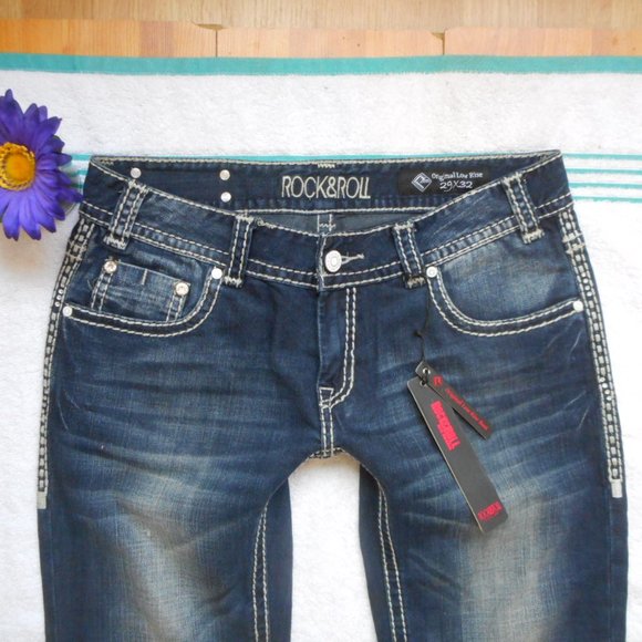 New Rock & Roll Cowgirl Jeans Size 29 Dark Blue Low Rise Boot Cut Denim - Picture 8 of 13